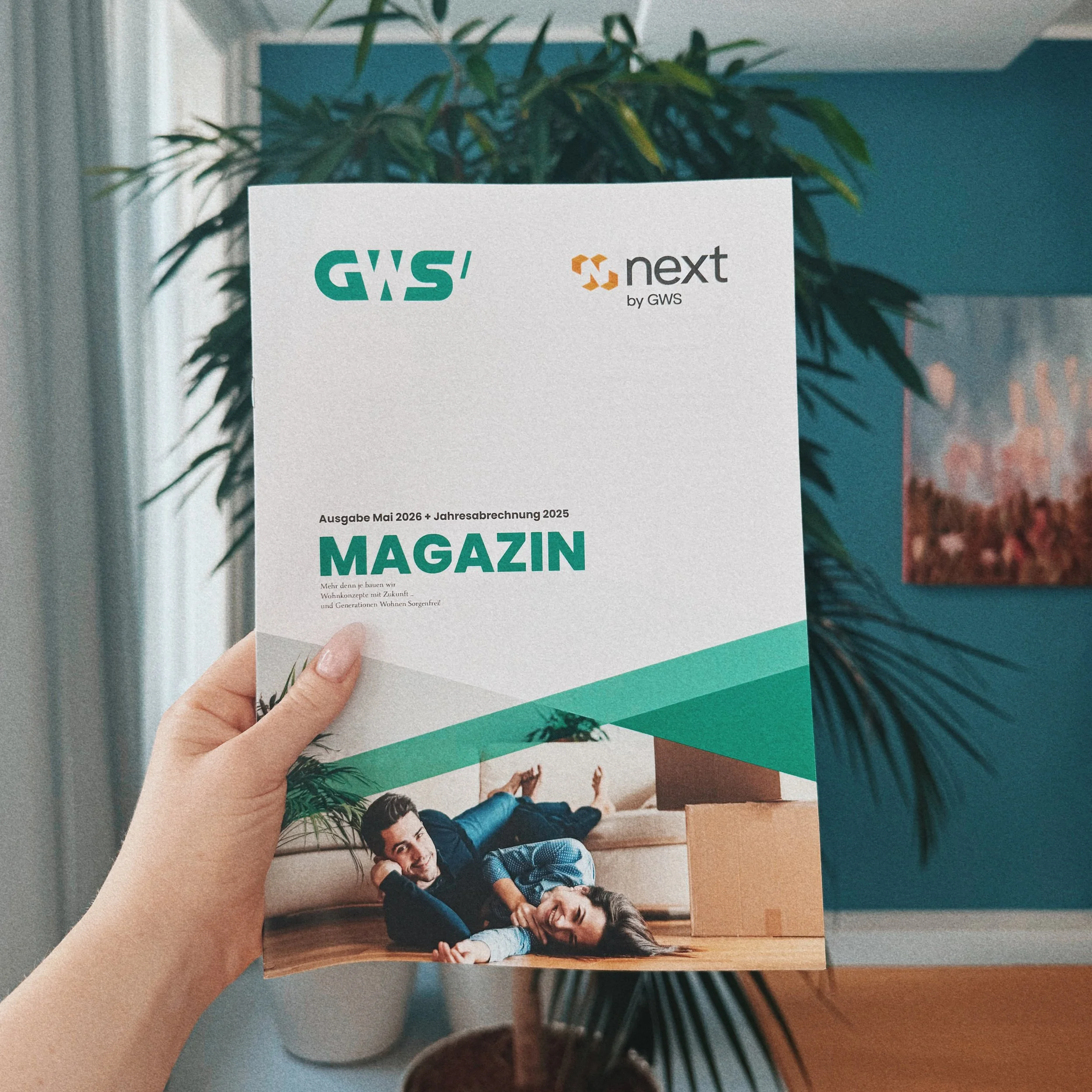 GWS customer magazine cover featuring the new geometric editorial design.