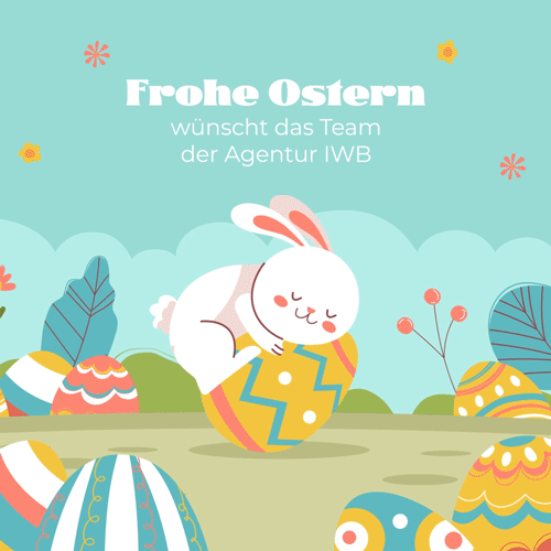 Animated Easter greeting featuring a bunny sitting on a decorated Easter egg.