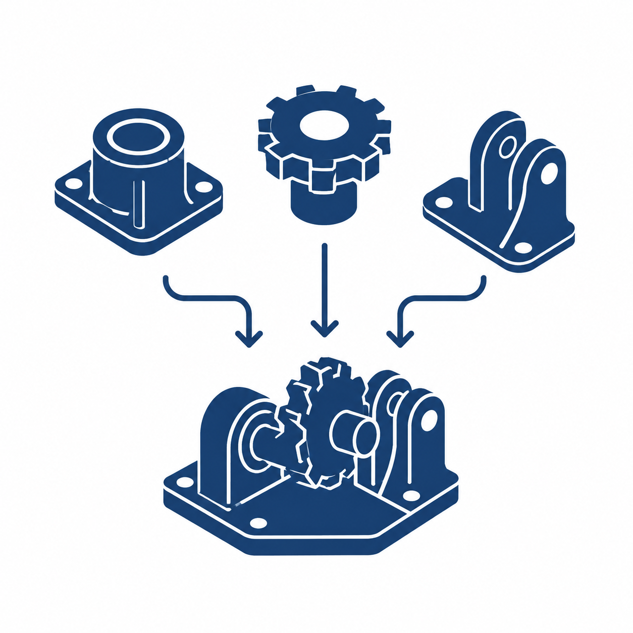Diagram showing assembly of mechanical components with gears and supports.