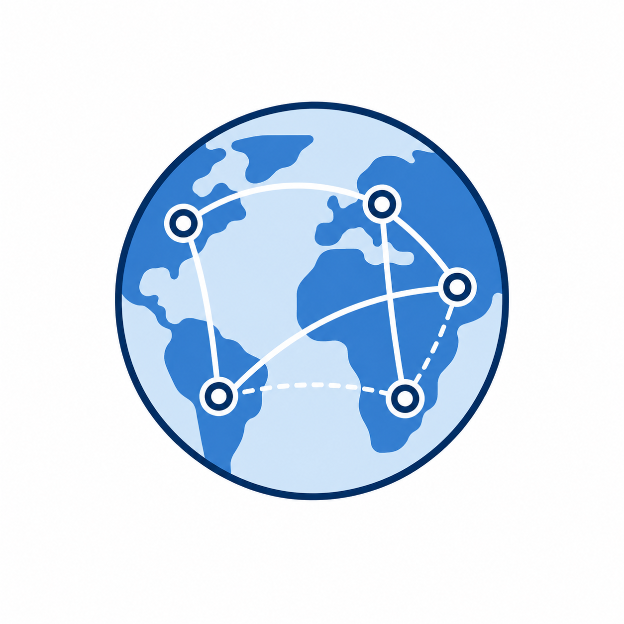 Illustration of Earth with interconnected white lines and circles, representing global network or communication.