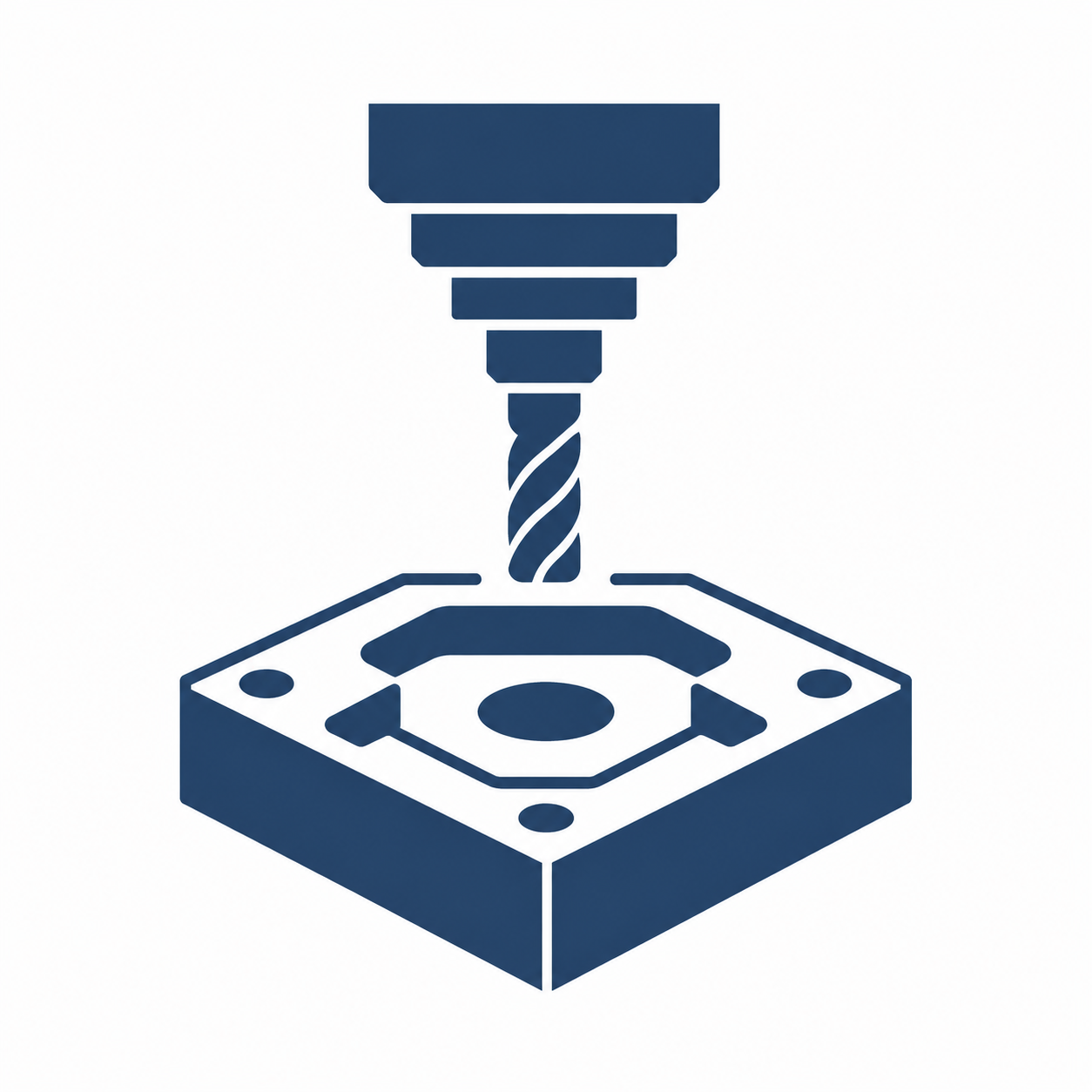 Icon of a drilling machine drilling into a square workbench.