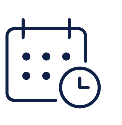 Calendar icon with a clock.