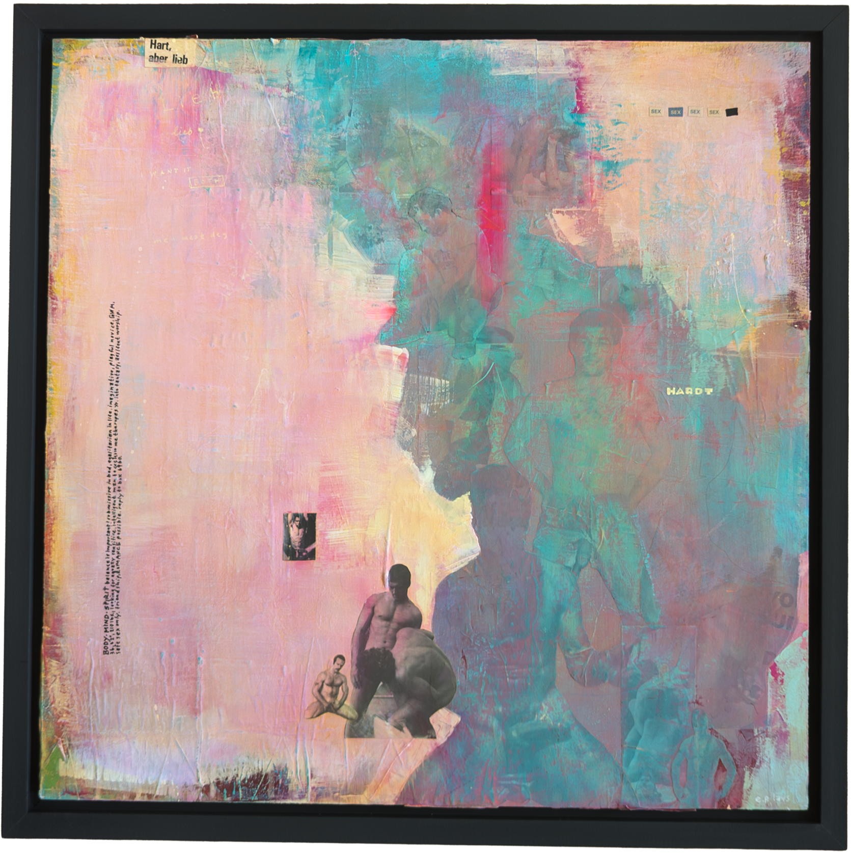 Hart, aber lieb / Akrylic, mixed media and collage on panel, 60 x 60 cm / Framed