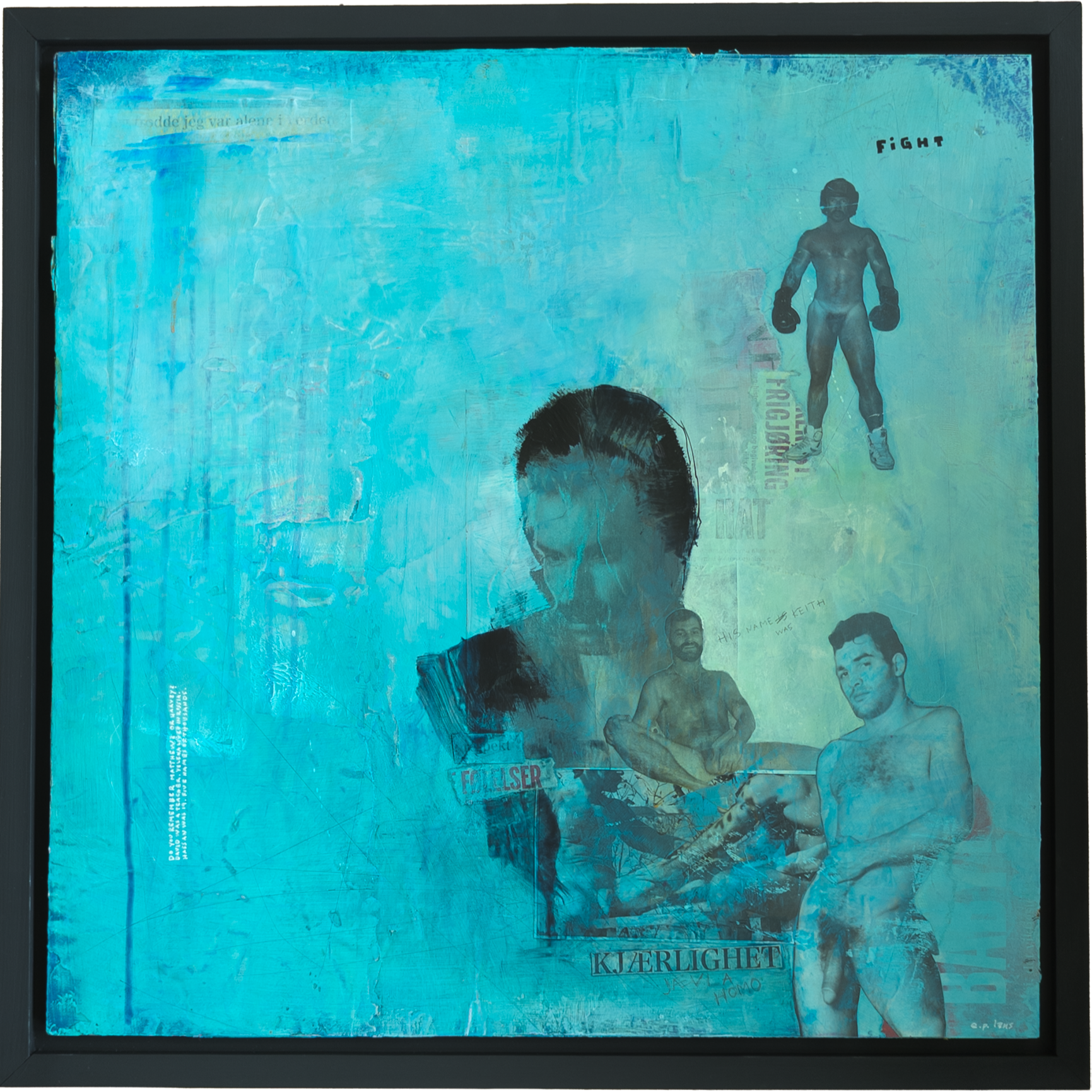 Fight / Akrylic, mixed media and collage on panel, 60 x 60 cm / Framed