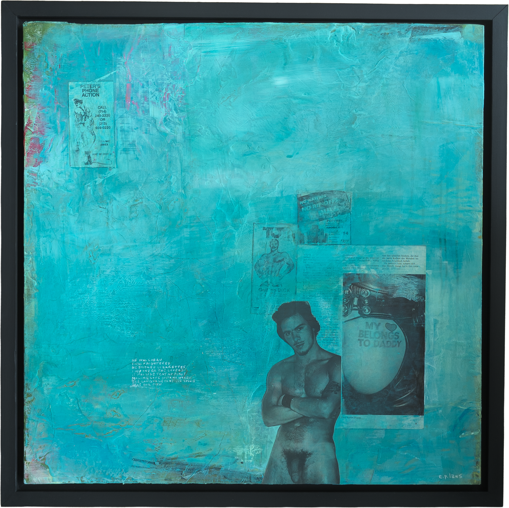 My heart belongs to daddy / Akrylic, mixed media and collage on panel, 60 x 60 cm / Framed