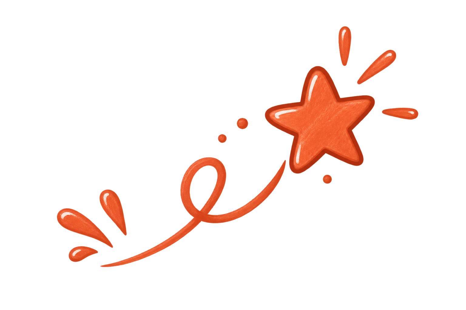 Red glowing star with a curved tail and splash effects on a black background.