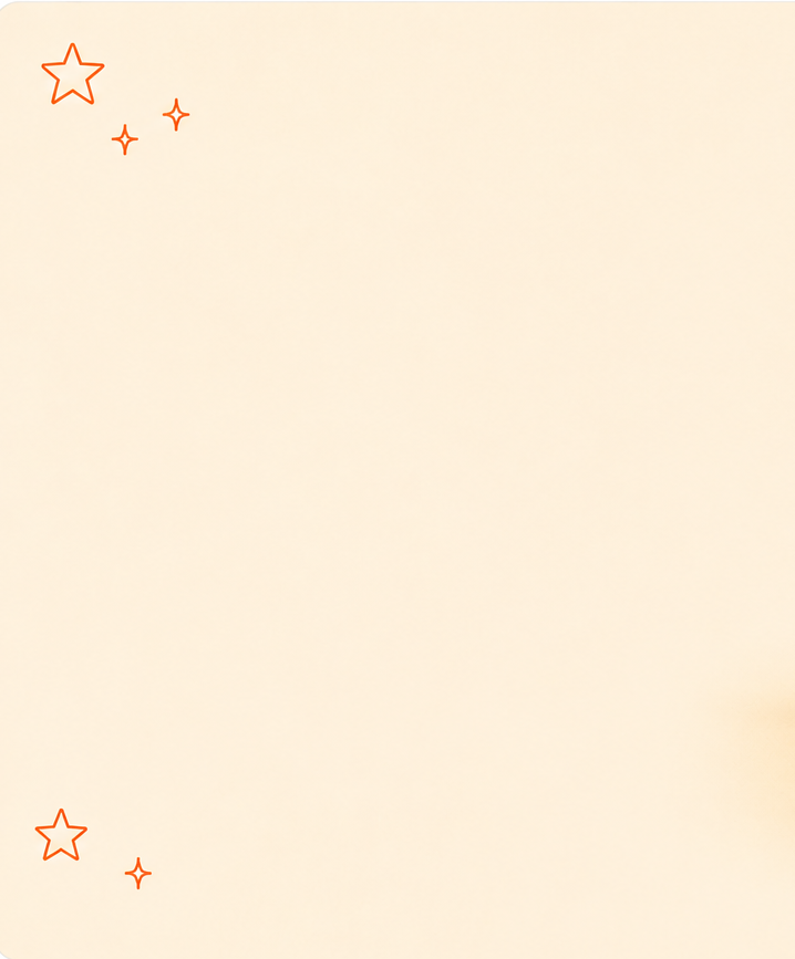 Blank cream-colored paper with orange star illustrations in the top left and bottom left corners.
