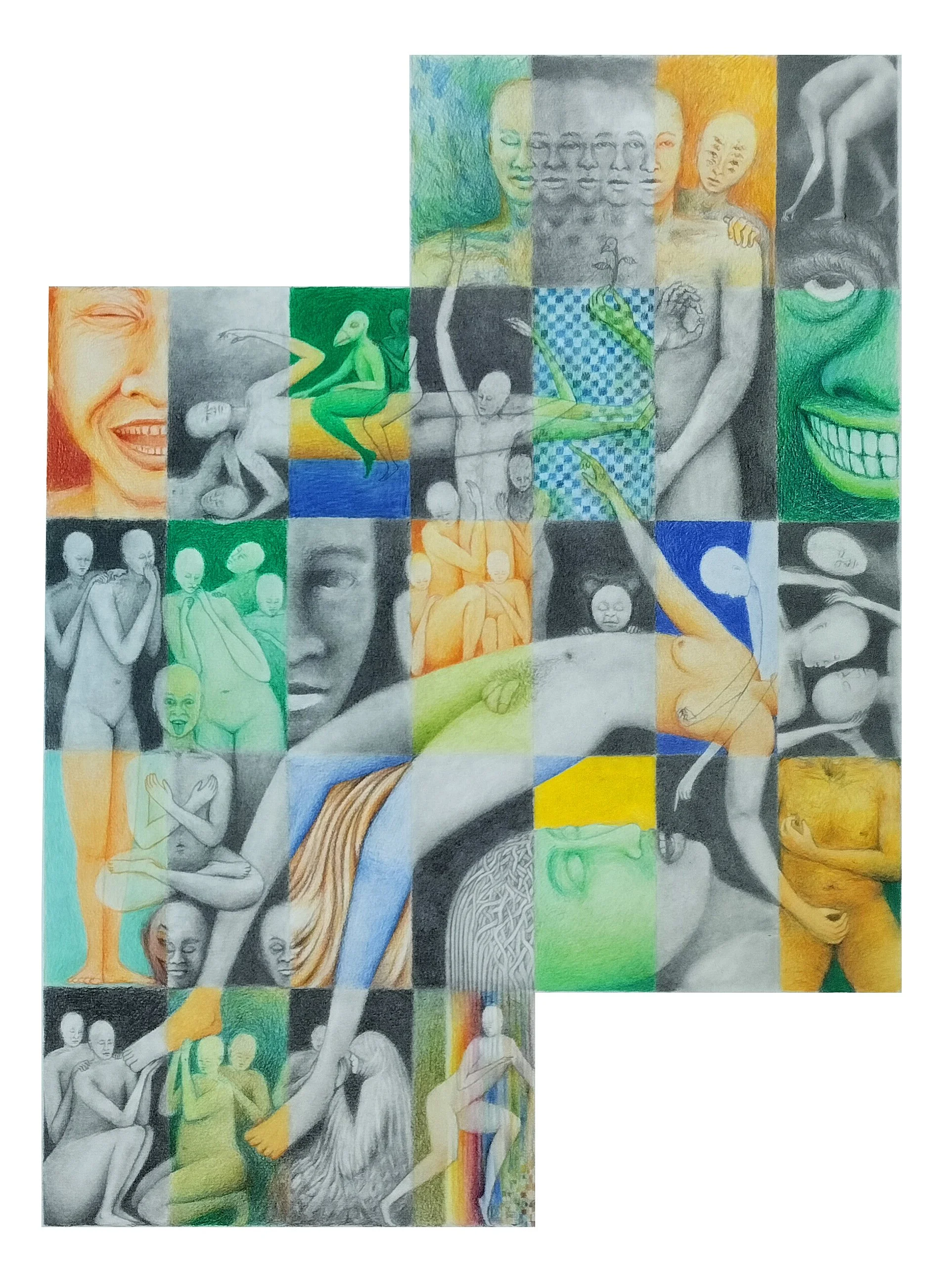 "Calendar: February" (2024) | Graphite and colour pencil on paper | 57cm x 76cm