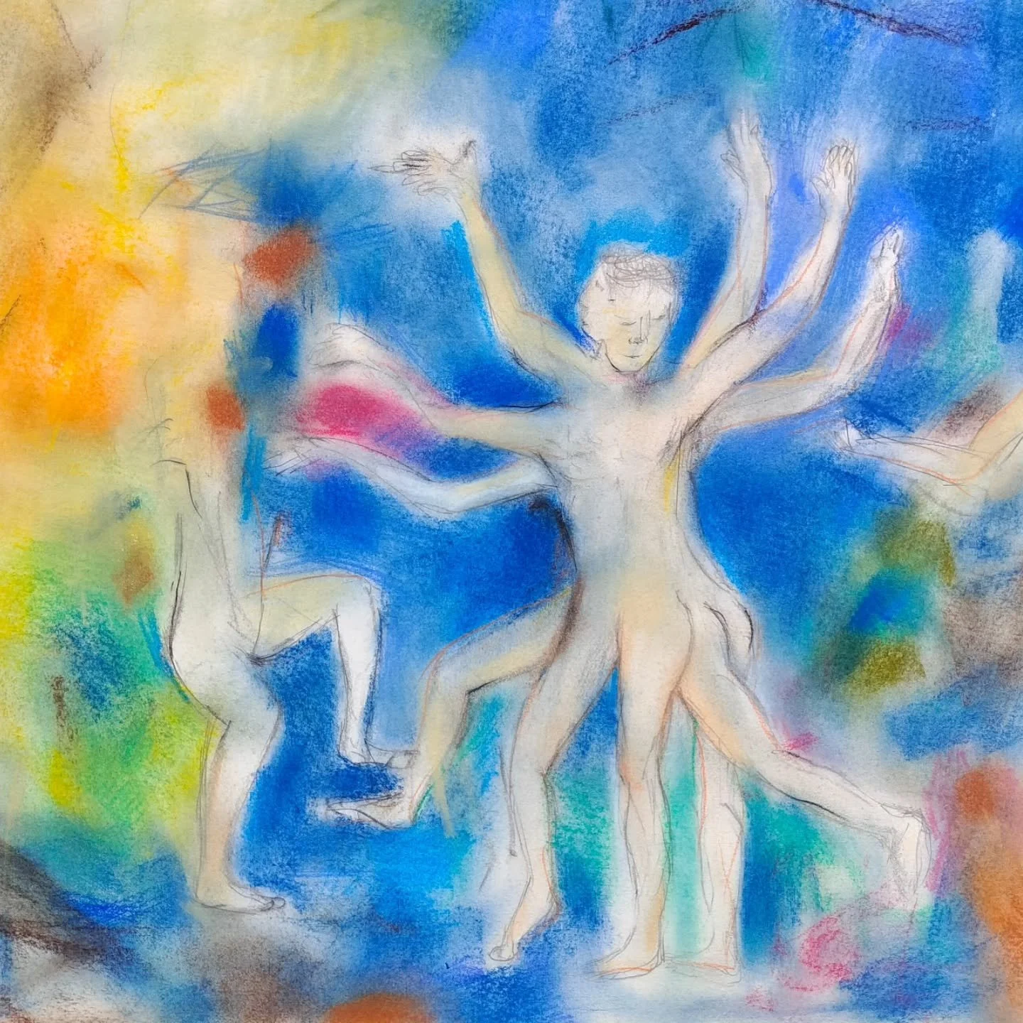 "Dancers in Blue" (2016) | Pastel on paper