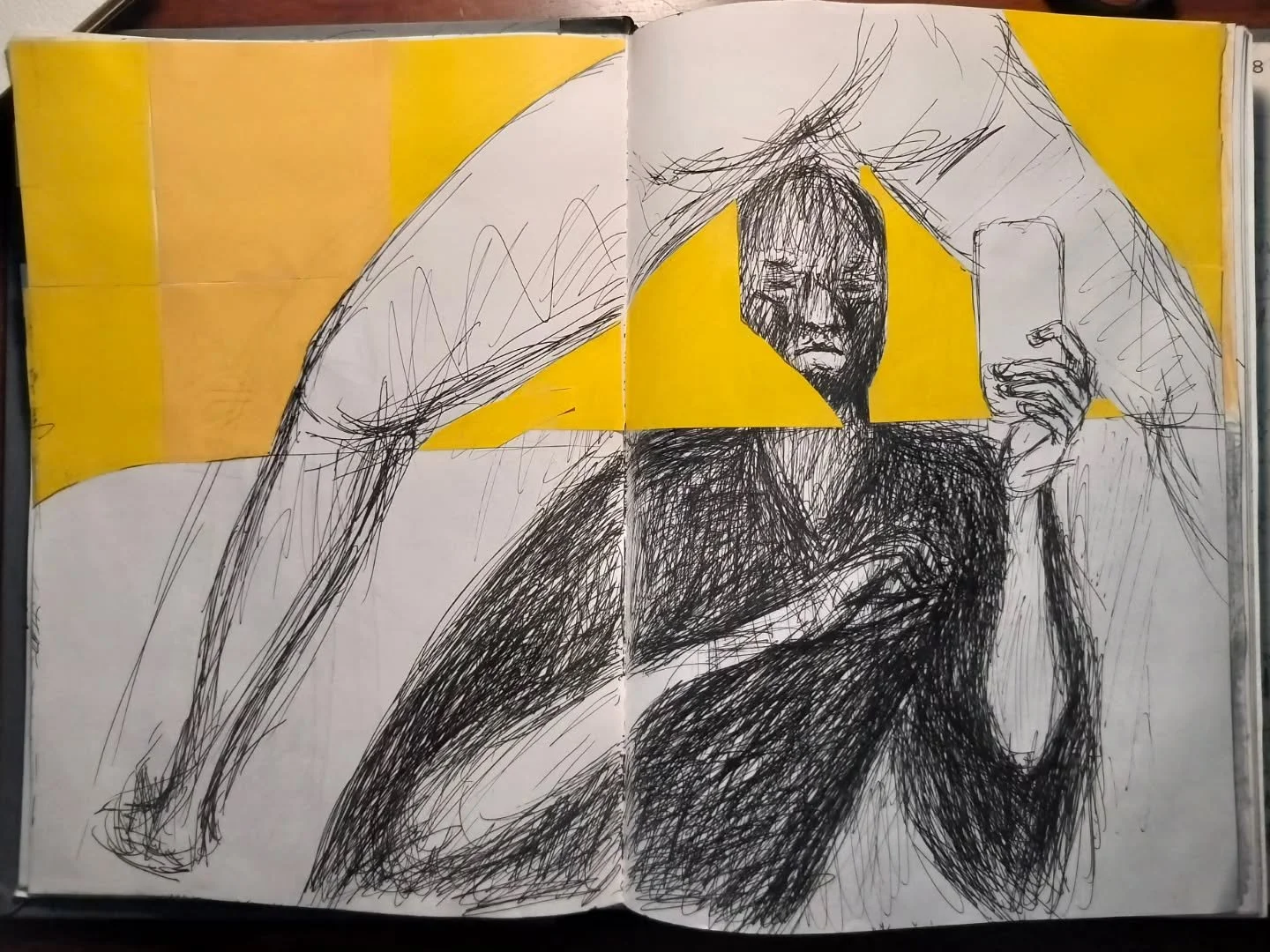 "The doomscroller misses everything I &amp; II" (2026) | Graphite, pen, coloured pencil and coloured paper on sketchpad.