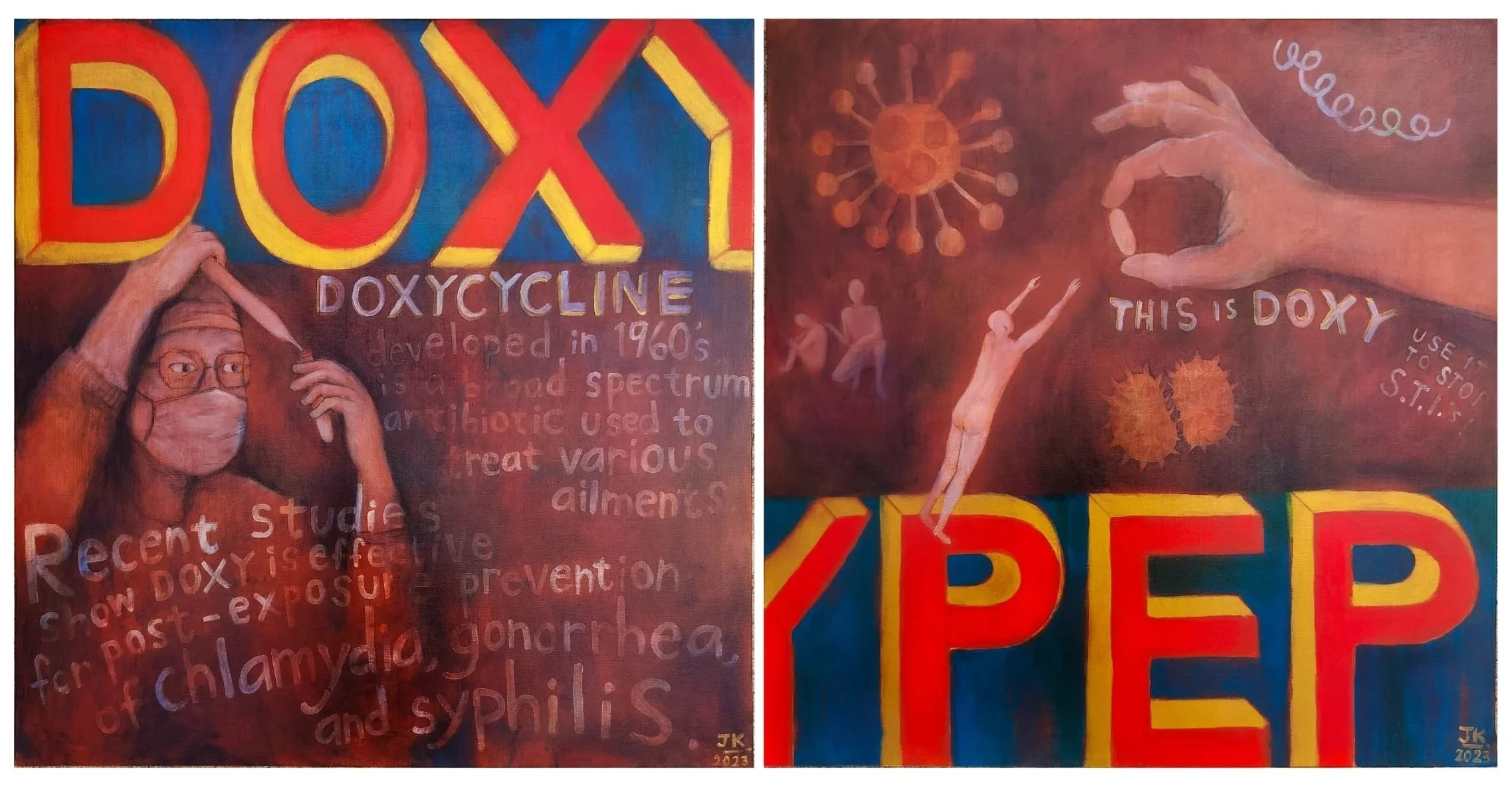 "DoxyPep 1 & 2" (2023) | Acrylic on canvas | 92cm x 92cm (each)
