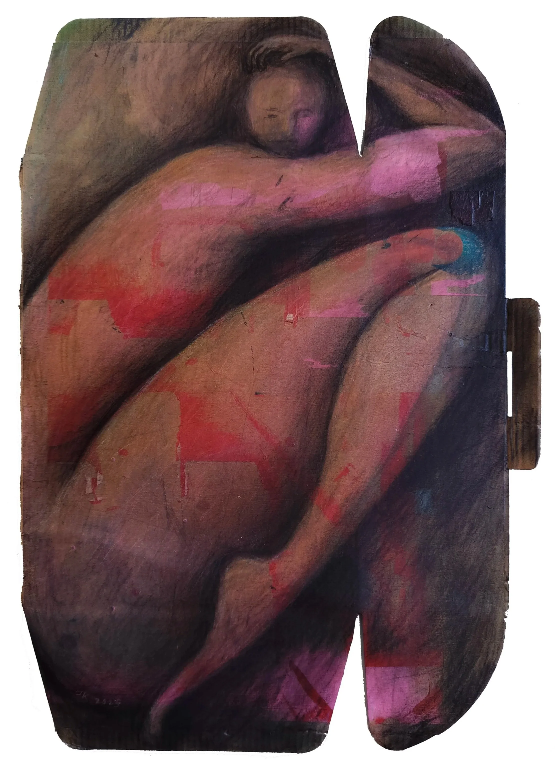 "Opal" (2025) | Graphite, coloured pencil, pastel and acrylic on sugar paper and used cardboard | 47cm x 32.5cm