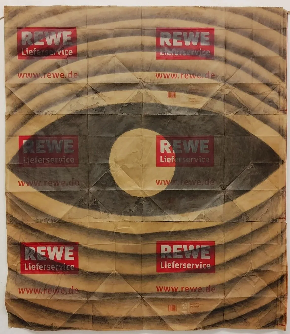 "Reveal (in brown)" (2024) | Graphite on brown paper shopping bags | 124cm x 108cm