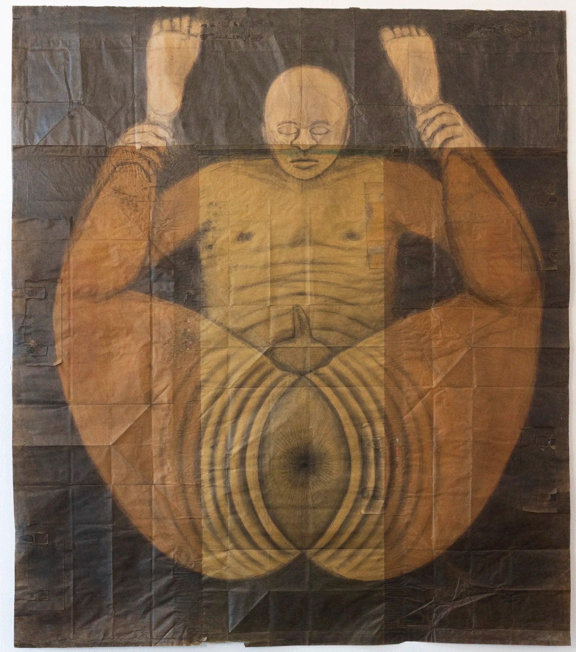 "The Temporal Anus" (2024) | Graphite on brown paper shopping bags | 124cm x 108cm