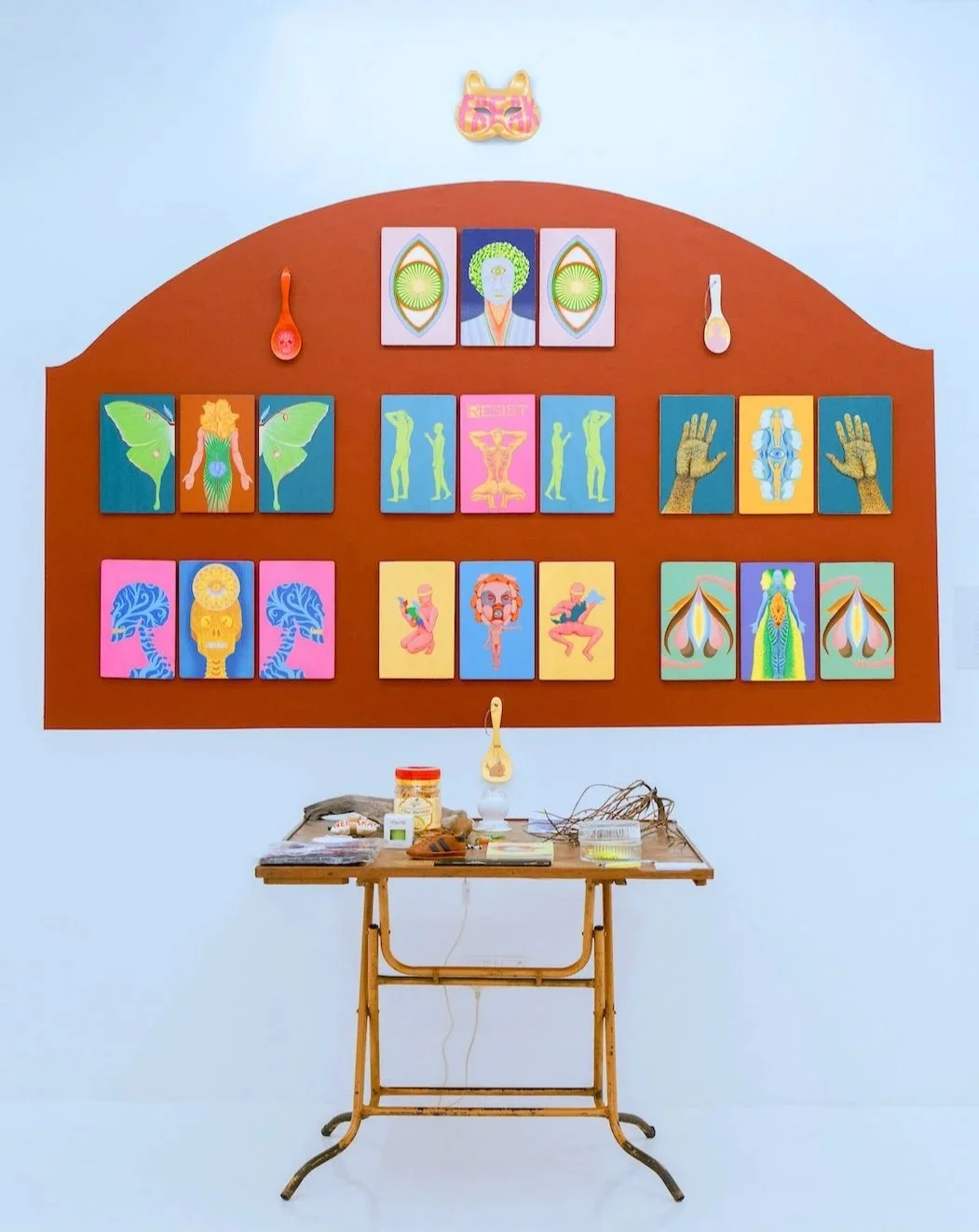 An installation at the HURT | NEED | LIVE | UNDO and RESIST exhibition featuring the "Triptych" series. The installation, co-designed by Sharon Chin and myself, also features a table containing offerings brought by gallery visitors. It was inspired b
