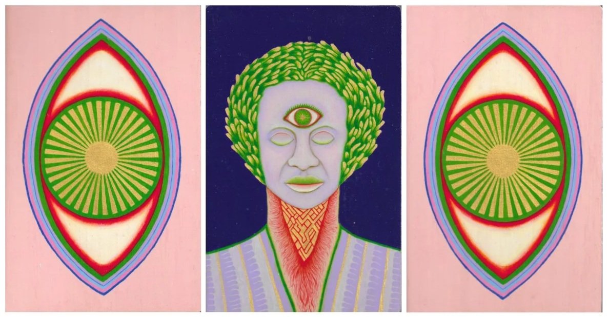 “Triptych: The Vigil” (2020) 
Acrylic on wooden chopping board
30cm x 57 cm 
