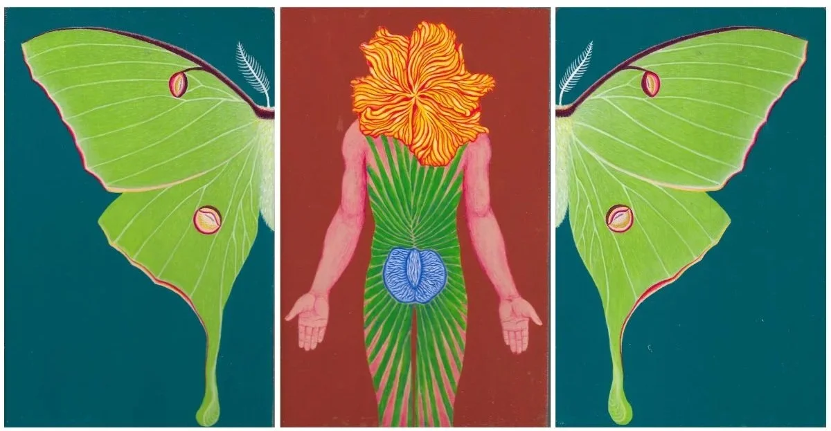 
“Triptych: The Changed” (2020) 
Acrylic on wooden chopping board 
30cm x 57 cm 