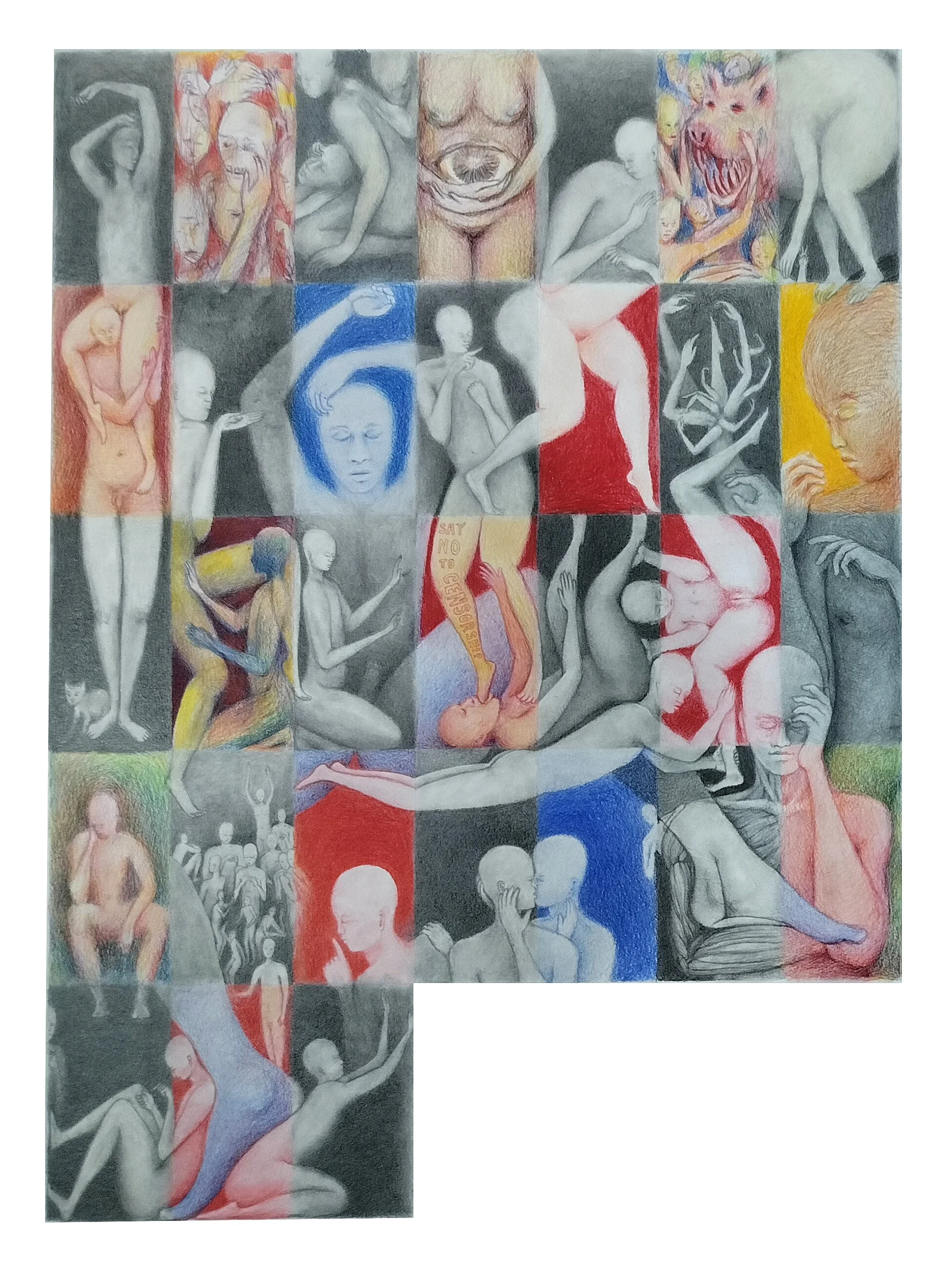 "Calendar: January" (2024) | Graphite and colour pencil on paper | 57cm x 76cm