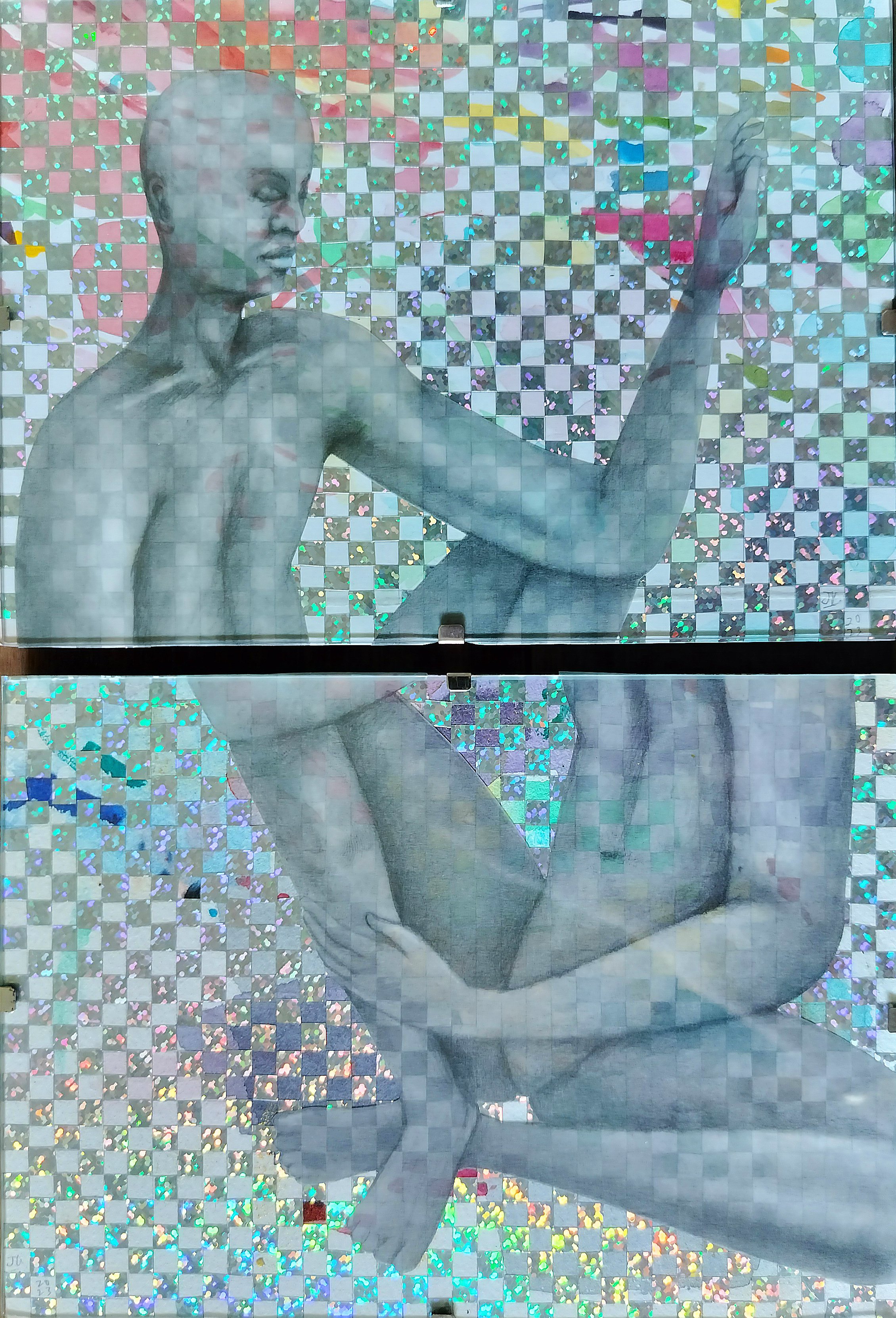 "The Mystic Self (in two parts), or If the time ever comes when all of life’s questions get answered, will I get compensated for all the fuckery I’ve had to endure?" | Graphite on tracing paper and mixed media | 26cm x 18cm