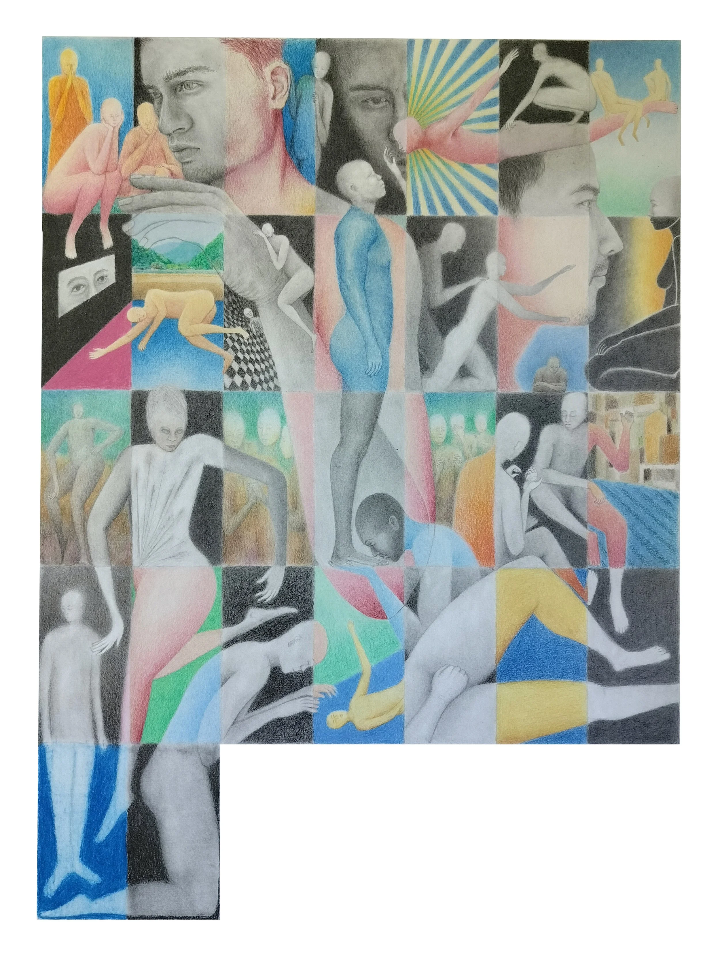 "Calendar: April" (2024) | Graphite and colour pencil on paper | 57cm x 76cm
