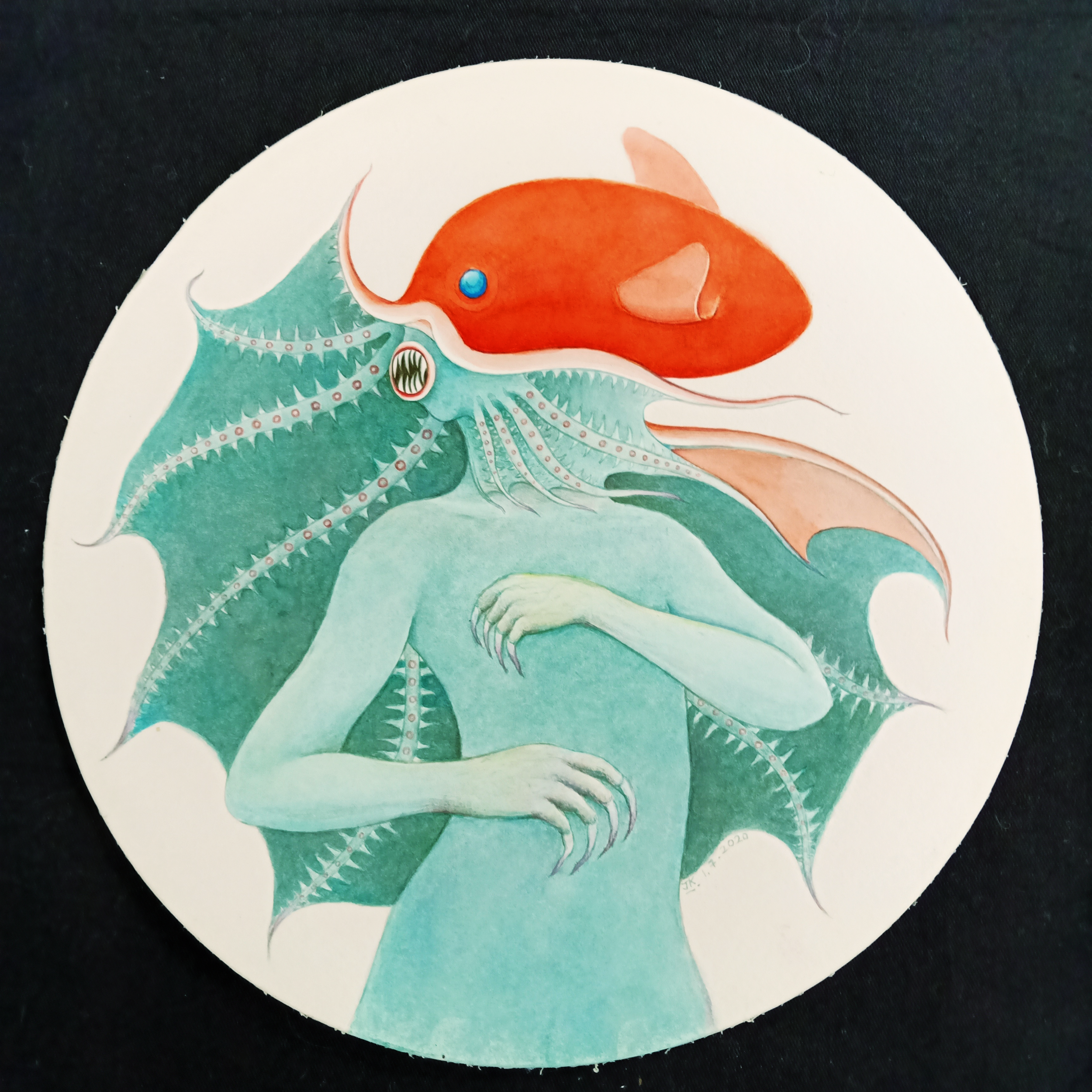 "Vampire Squid" (2020) | Watercolour on paper | 25cm in diameter | Private collection