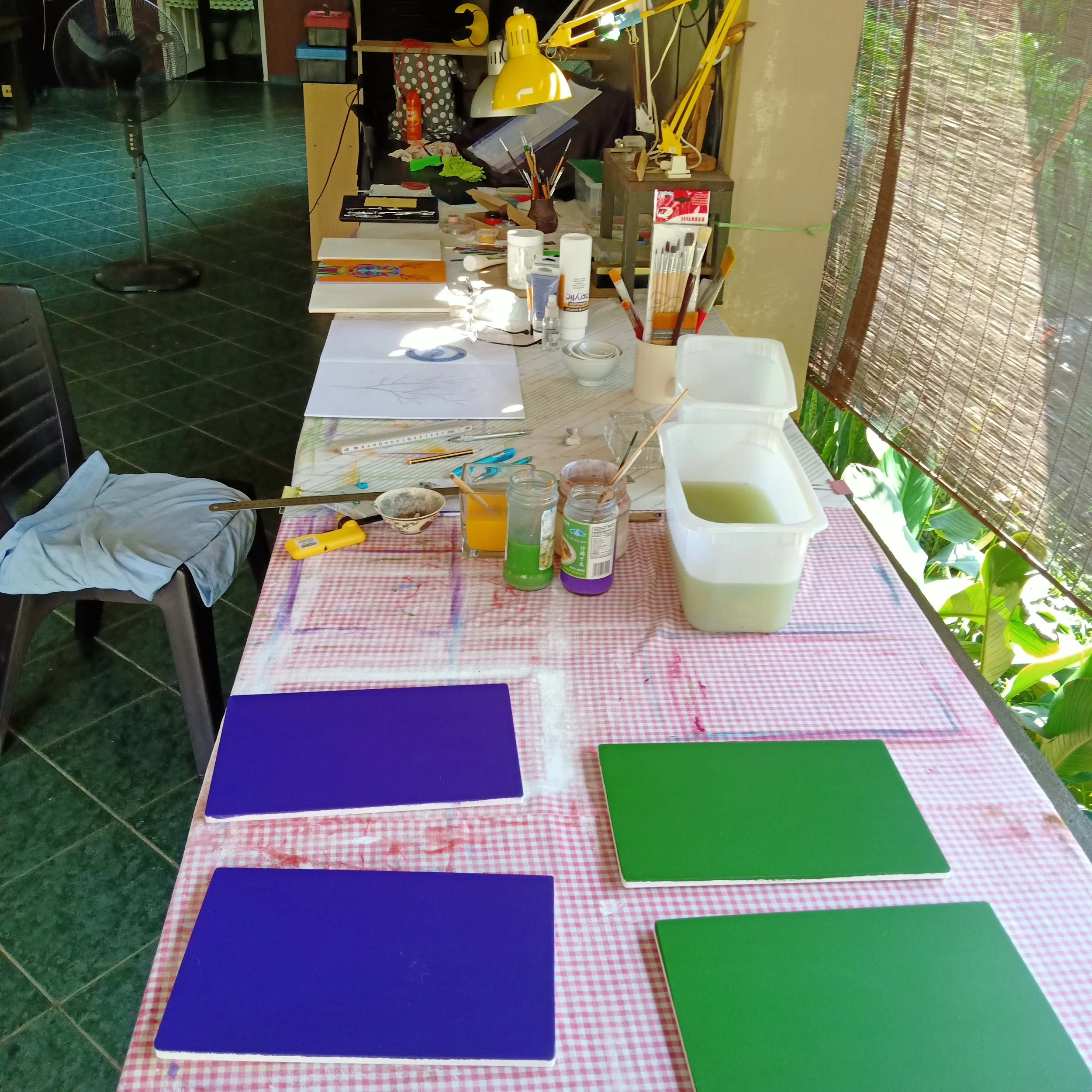 Preparing the underpainting for "Triptych" 