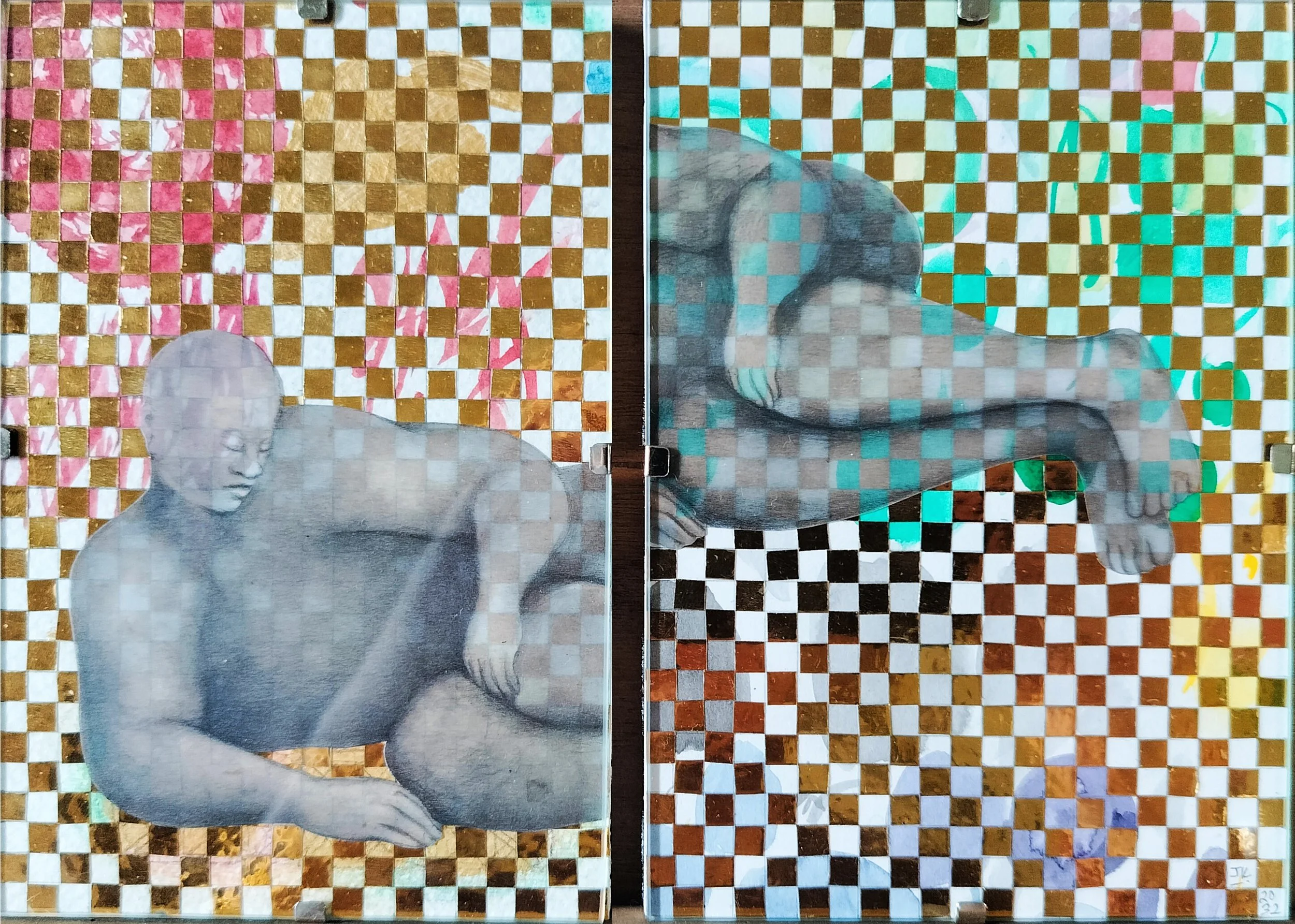 "Fecundity (in two parts), or Will I ever survive the existential vivisection that is the dissolution of 2023?" (2023) | Graphite on tracing paper and mixed media | 15cm x 20.5cm