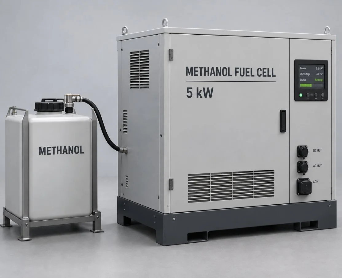 5 kW methanol fuel cell with methanol tank, providing reliable off-grid and backup power
