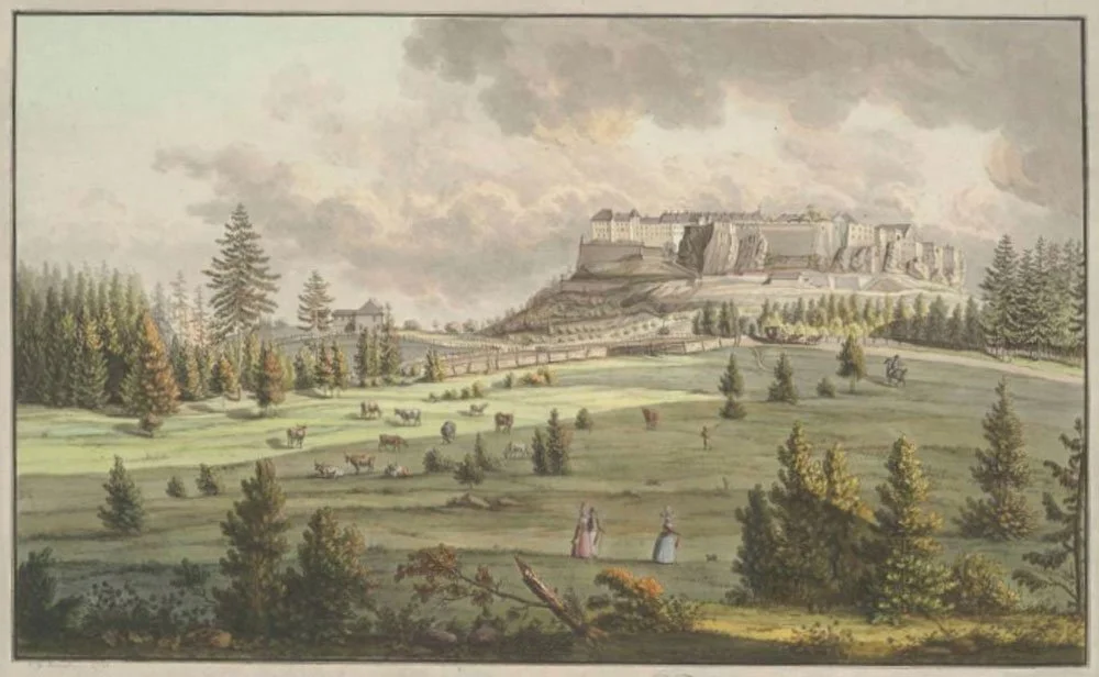Die Festung Königstein in Sachsen von Norden aus dem Elbtal gesehen