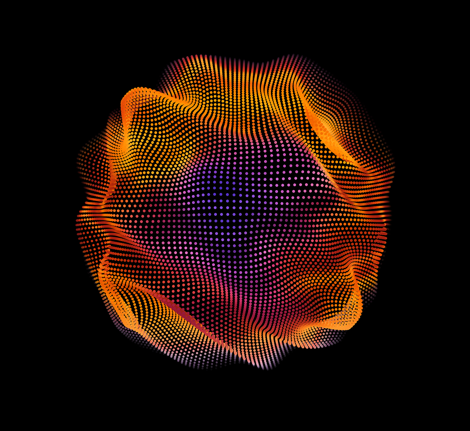 Colorful digital abstract 3D wave pattern with dots on a black background.