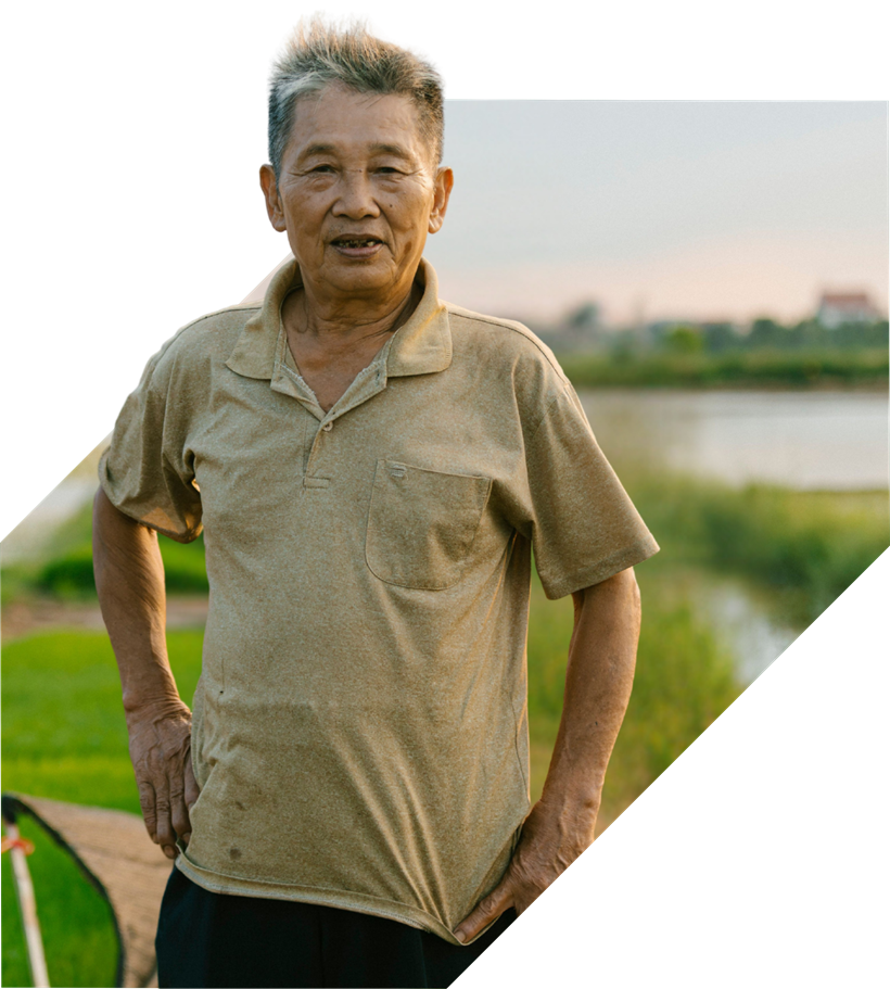 Vietnamese rural farmer who gets the benefit from solar-powered energy for his farming life.
