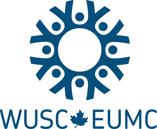 Logo featuring a circle of stylized human figures holding hands, with the text 'WUSC EUMC' and a maple leaf symbol beneath.
