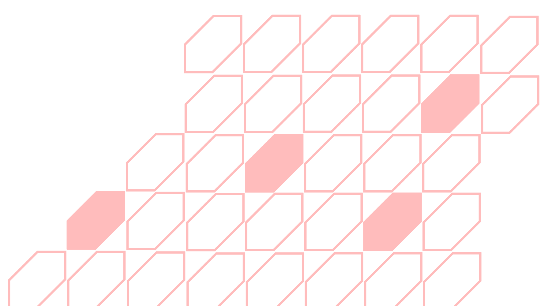Abstract geometric pattern with pink outlines of hexagons and parallelograms on a black background.