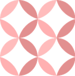 Pattern of pink circles with petal-like shapes intersecting against a black background.