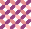 Pattern of pink and black checkered squares with purple circles in the center of some pink squares.