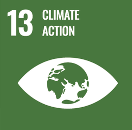 Icon representing climate action, with a globe inside an eye symbol on a green background.