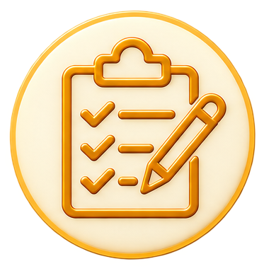 Icon of a clipboard with three checkmarks and a pencil indicating a task list or checklist.