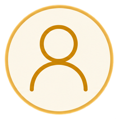 User profile icon with a gold outline of a person on a white circular background.