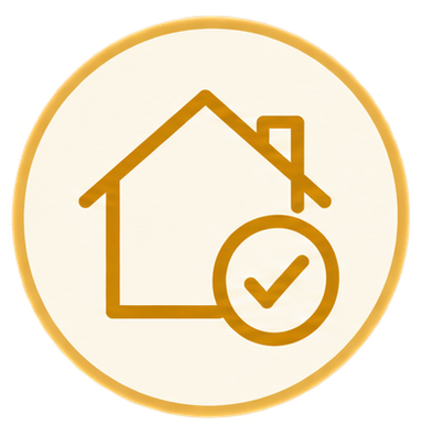 Icon of a house with a checkmark inside a circle, indicating approved or verified home.