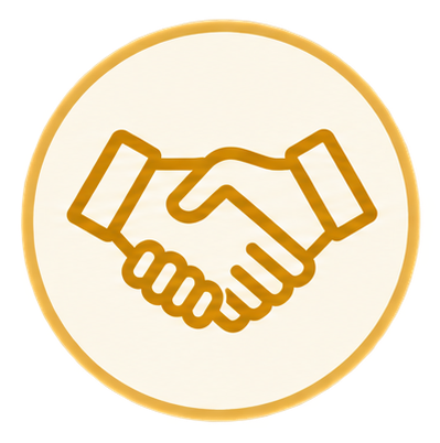 Icon of a handshake inside a circular border.