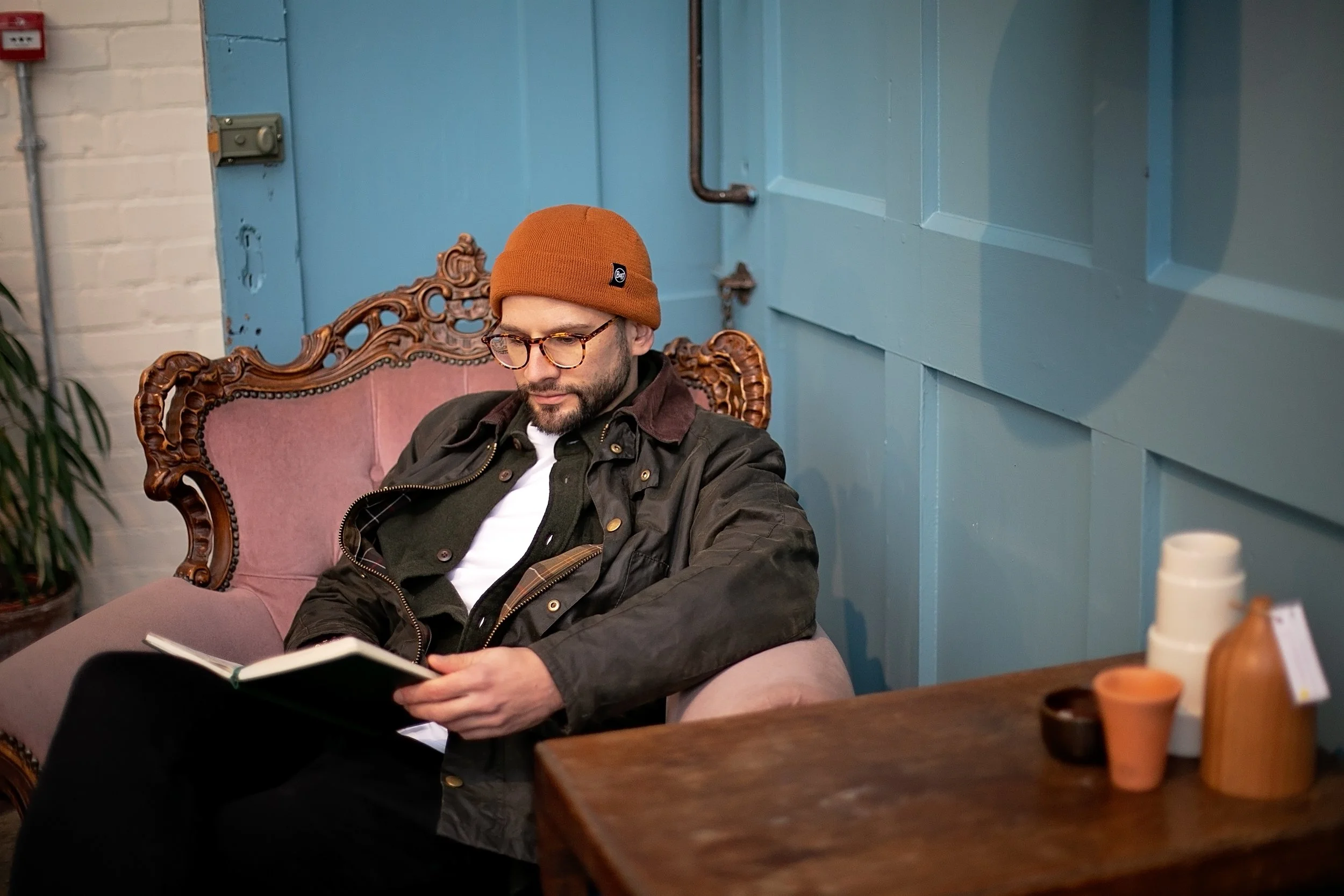 Man reading in a chair