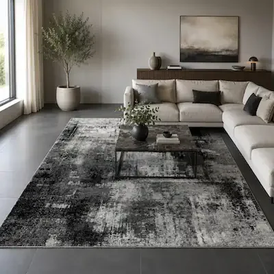 Paco Home Area Rug for Living Room with Abstract Paint Effect - 2' x 3' - Grey / Black