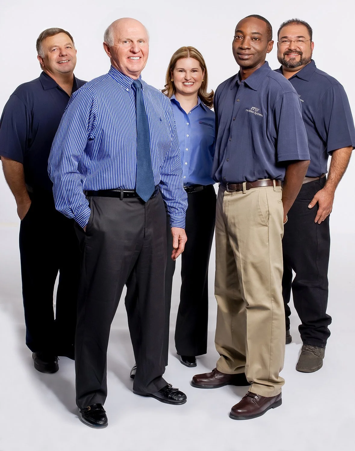 Corporate Group Shot of ITW Employees shot against White Background