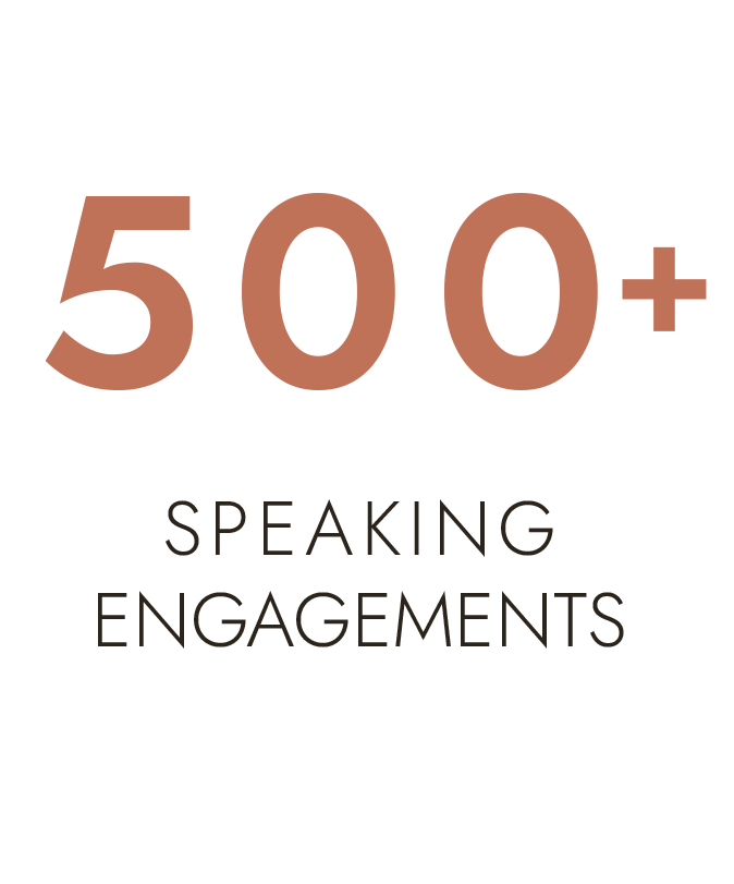 Text reading '500+ Speaking Engagements' on a plain background.
