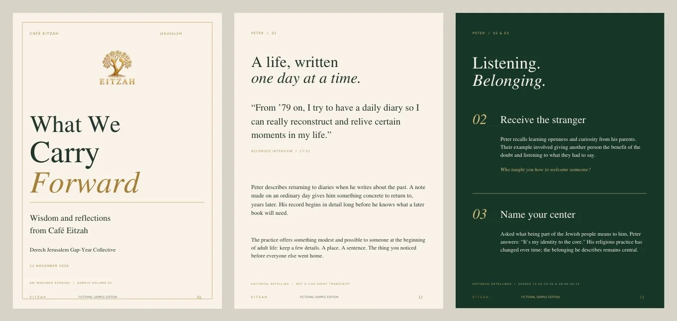 Cover and interior pages from the fictional What We Carry Forward digital-book sample