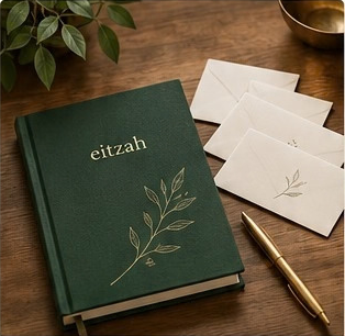Eitzah heirloom-book concept in forest green with gold lettering