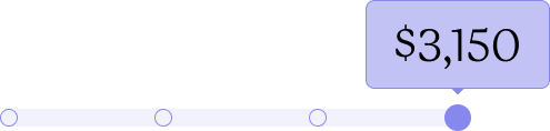 Purple speech bubble with the text '$3,150'