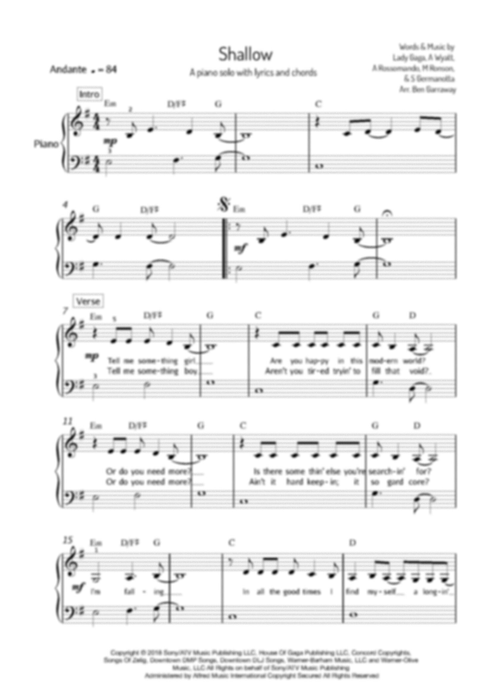 Shallow - Solo Piano - Grade 1