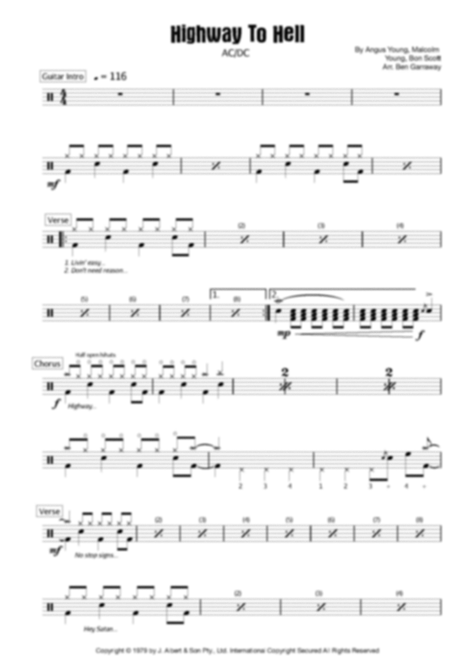 Highway To Hell - AC/DC - Drum Score - Grade 2