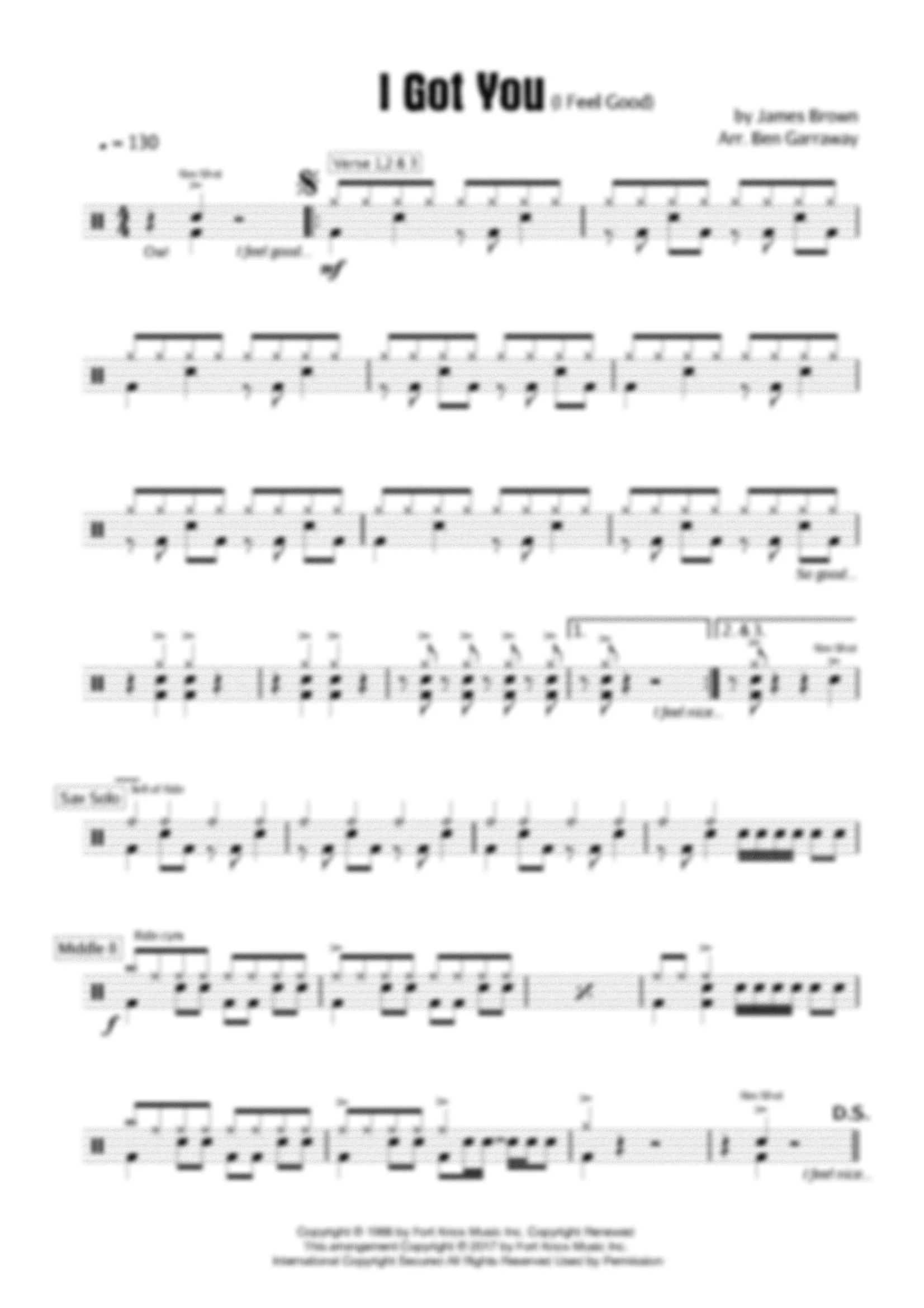 I Got You (I Feel Good) - James Brown - Drum Score - Grade 4